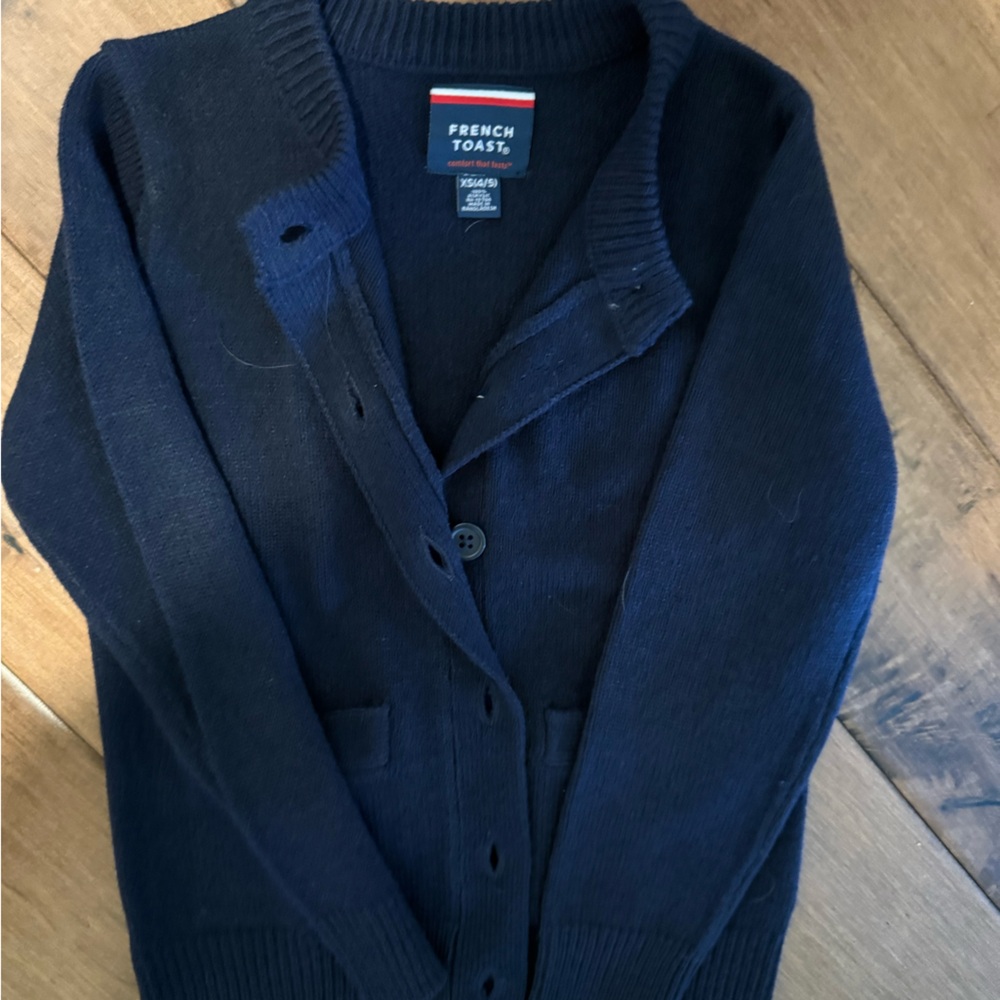 Girls wool navy blue cardigan button up French toast, school uniform size 4/5